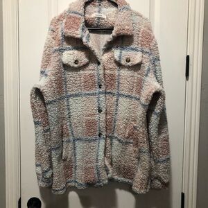 Fashion women’s 3X outdoor pastel Sherpa outdoor warm button down shirt 27-28pit